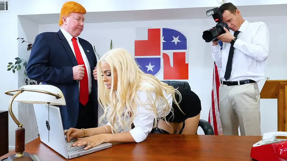 Huge-boobed Latina is in the office in an GONZO parody