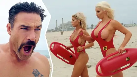 2 blondie chicks are working as uniformed lifeguards