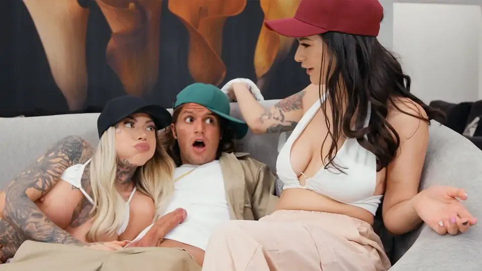 Classmate astonished with cum shot on a black-haired's baps