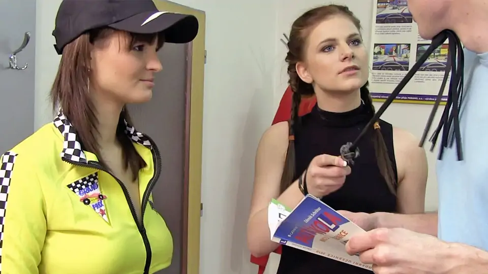 Nubile whips him while he tears up ginger-haired at the driving college